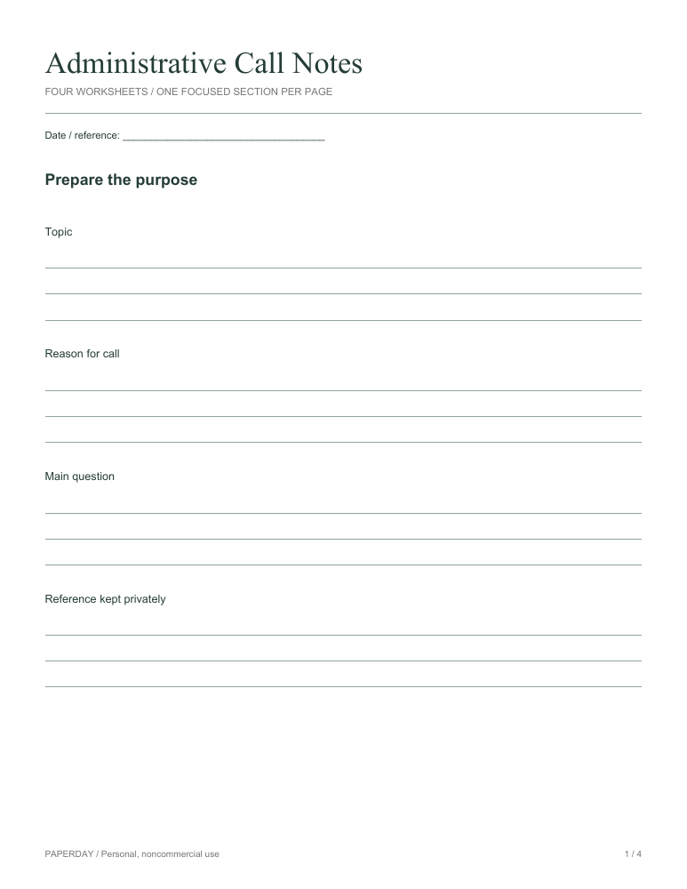 Page one of Administrative Call Notes