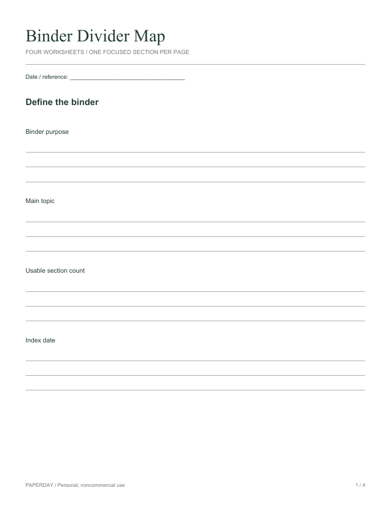 Page one of Binder Divider Map