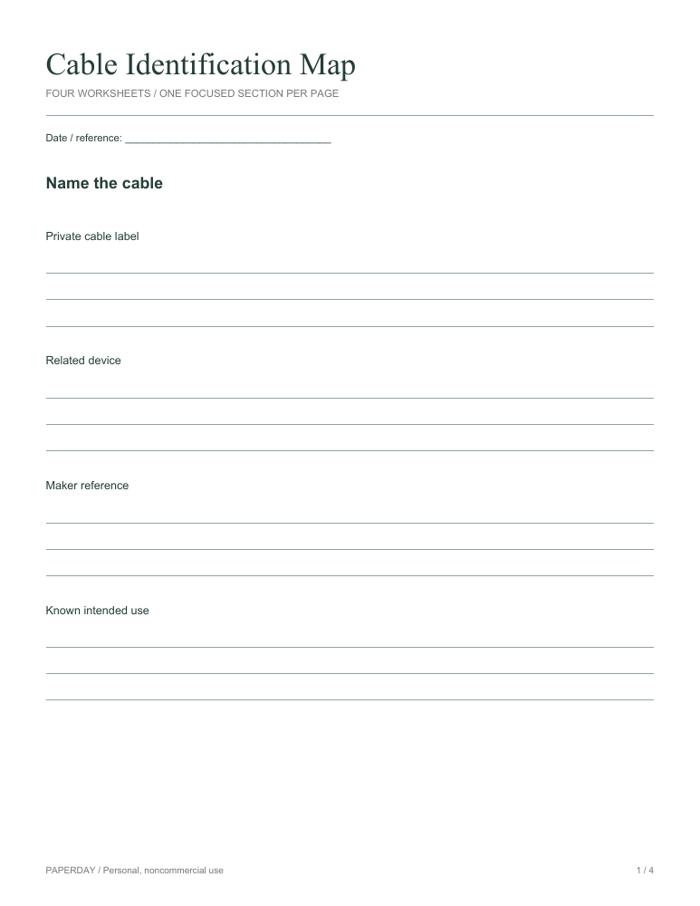 Page one of Cable Identification Map