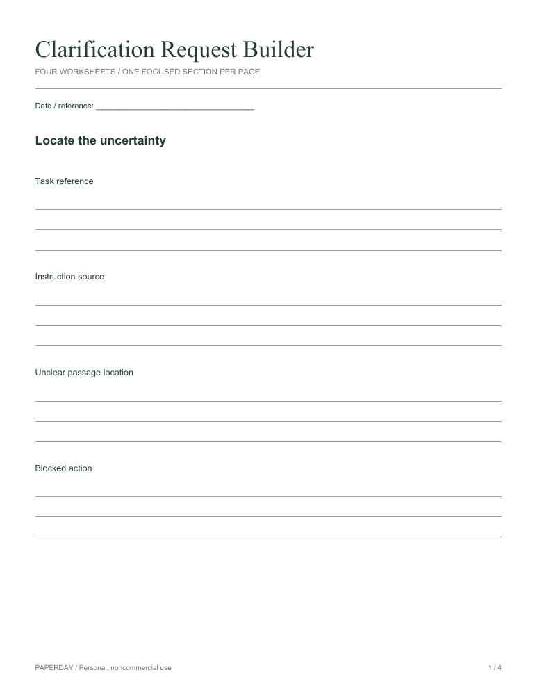 Page one of Clarification Request Builder