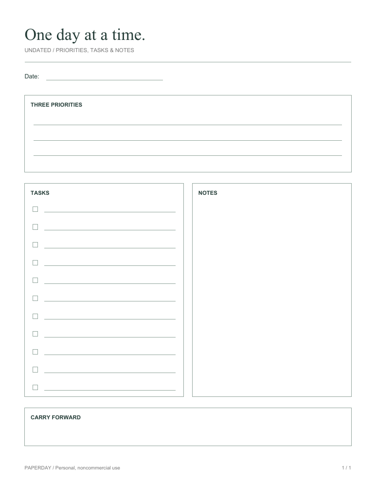 Preview of Daily focus planner for one manageable day