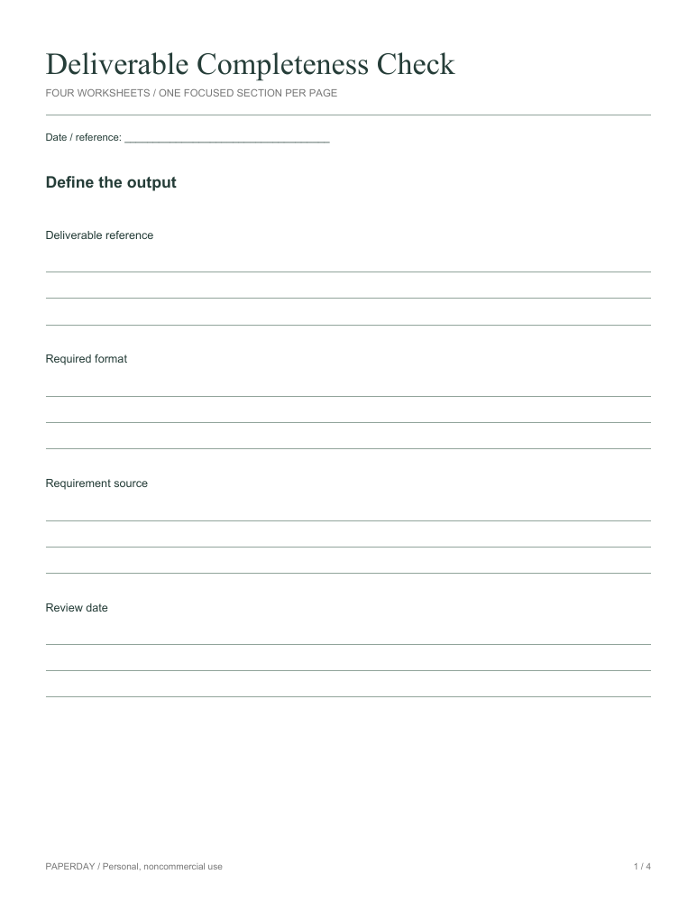 Page one of Deliverable Completeness Check