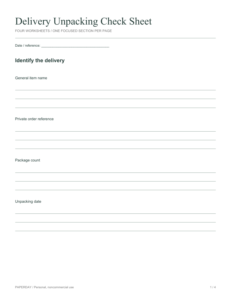Preview of Delivery Unpacking Check Sheet