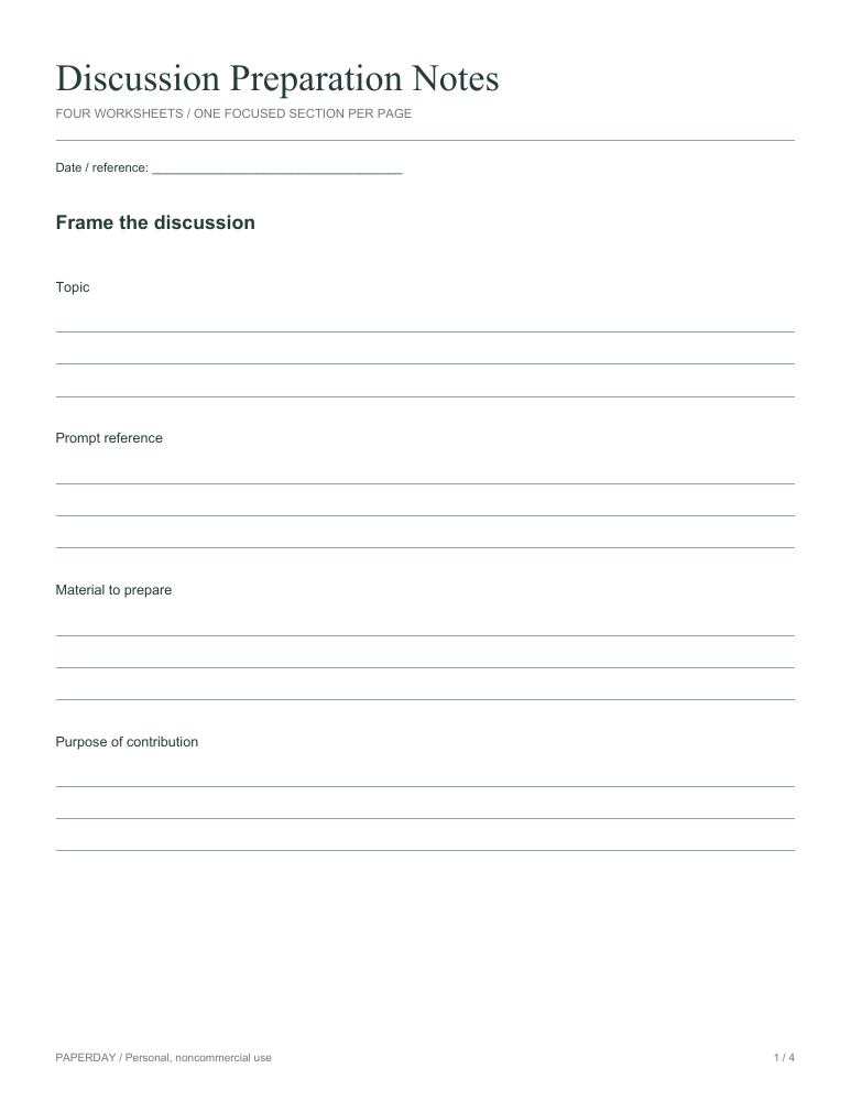 Page one of Discussion Preparation Notes
