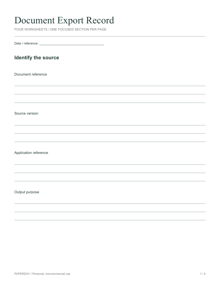 Page one of Document Export Record