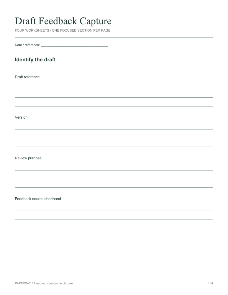 Page one of Draft Feedback Capture