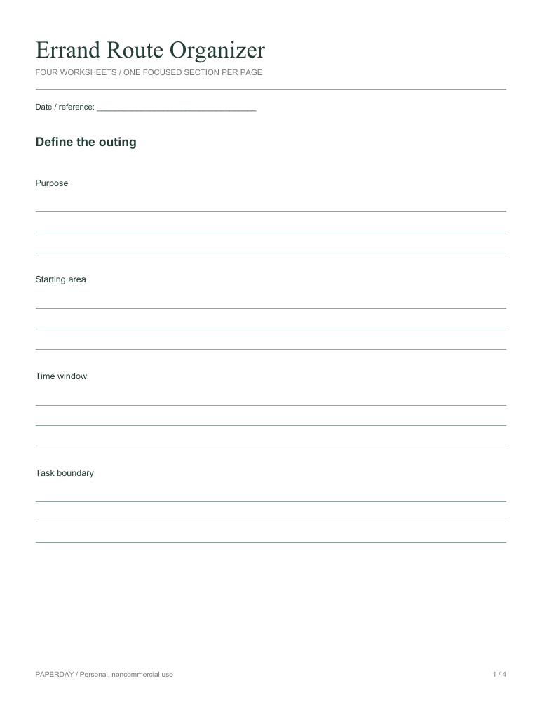 Page one of Errand Route Organizer