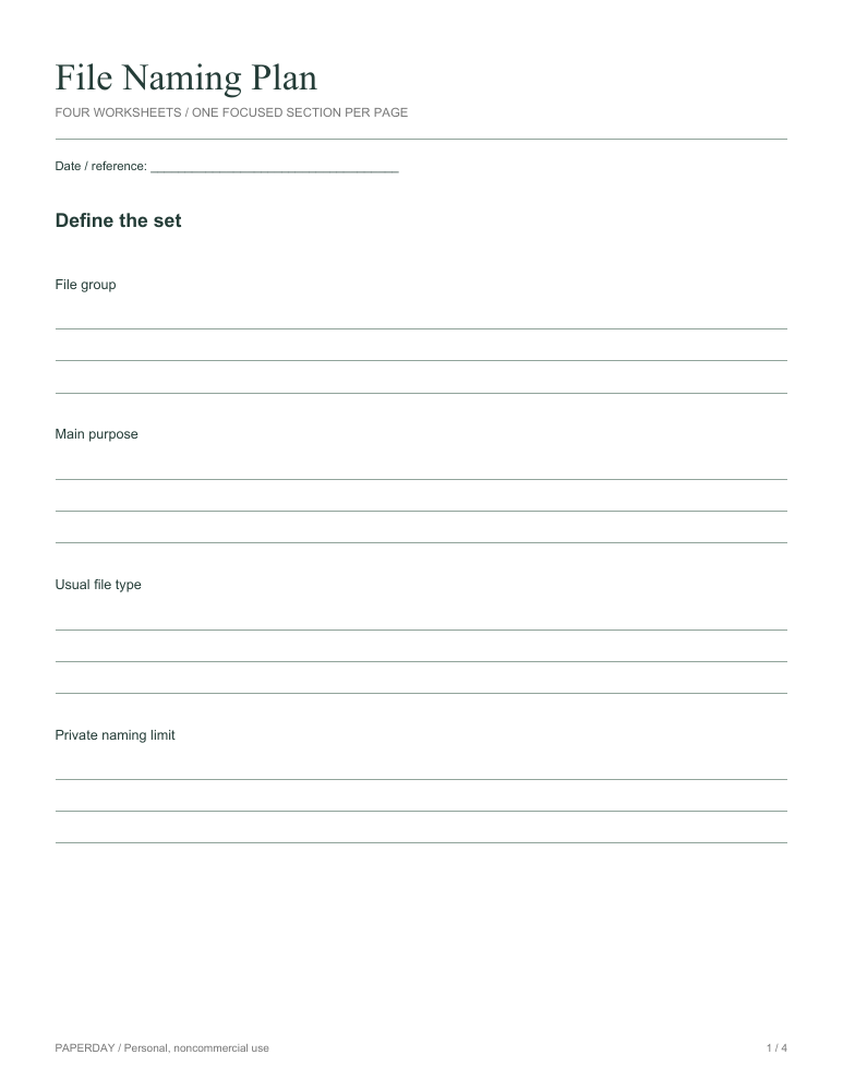 Page one of File Naming Plan