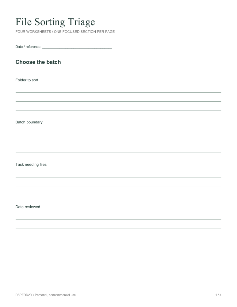 Page one of File Sorting Triage