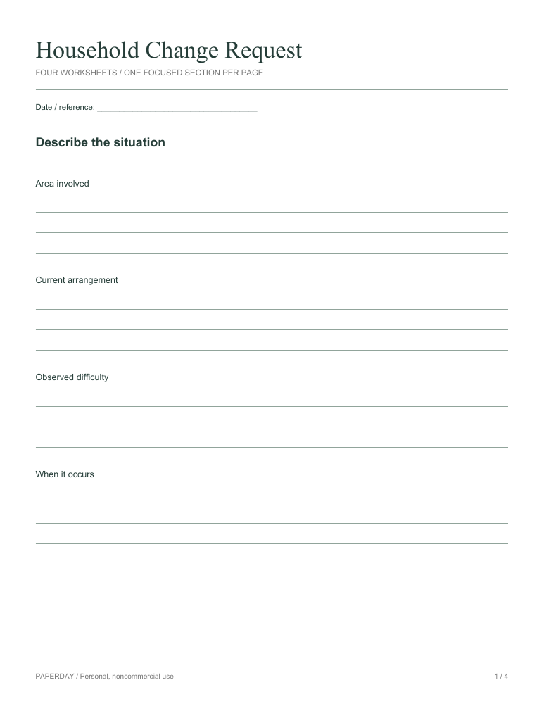 Page one of Household Change Request
