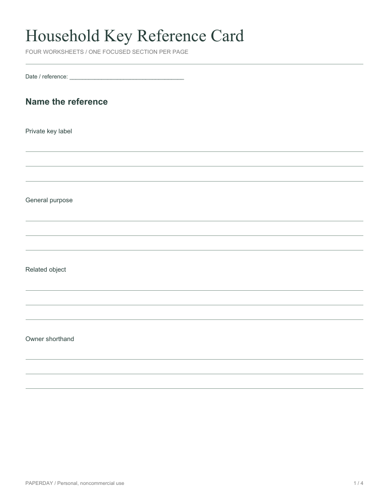 Preview of Household Key Reference Card