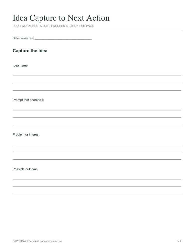 Page one of Idea Capture to Next Action
