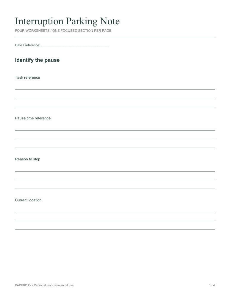 Page one of Interruption Parking Note
