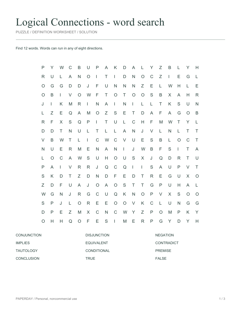 Preview of Logical Connections Word Search