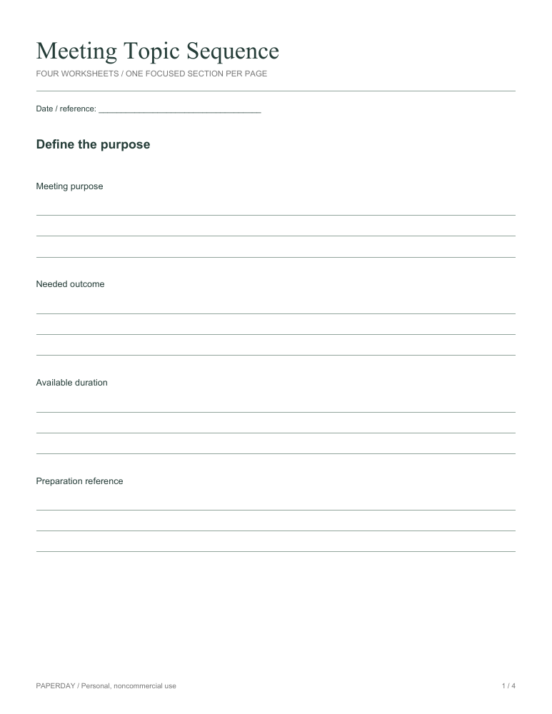 Page one of Meeting Topic Sequence
