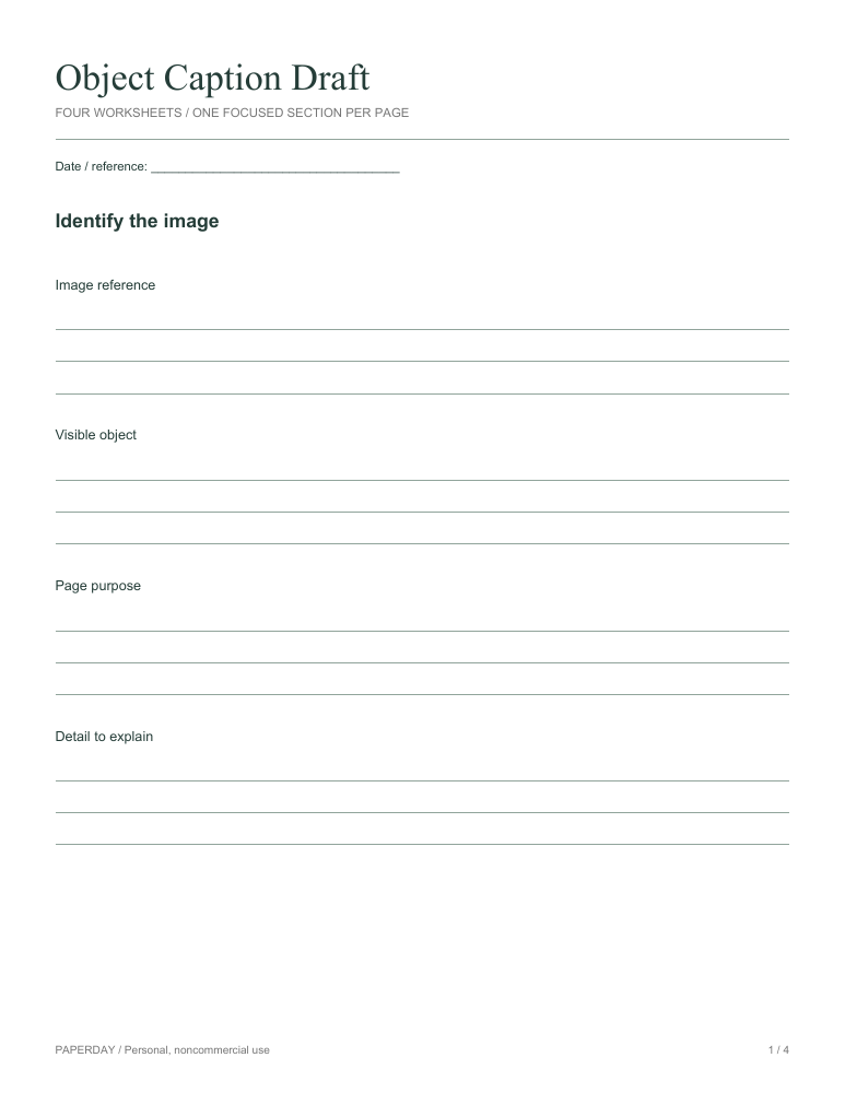 Page one of Object Caption Draft