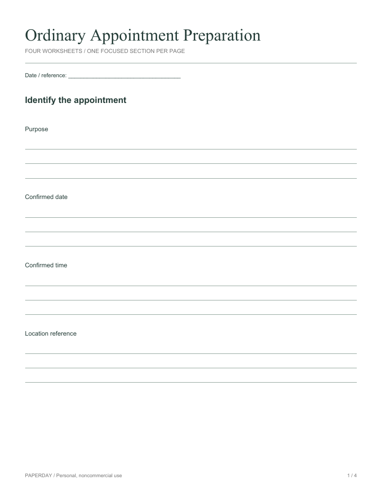 Page one of Ordinary Appointment Preparation
