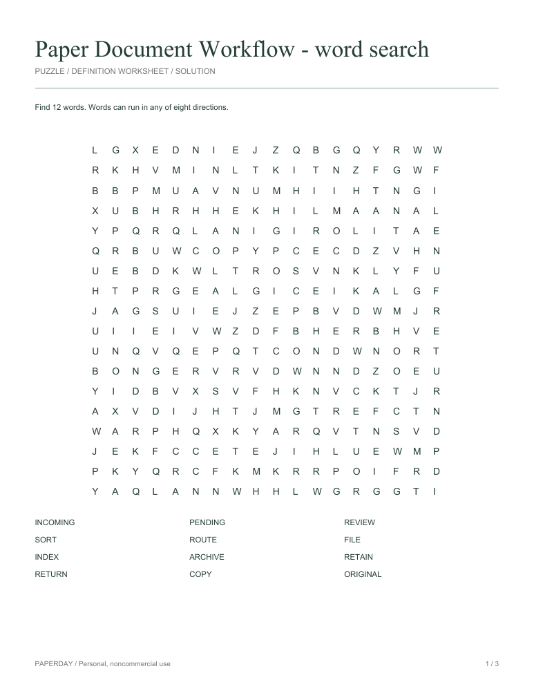 Preview of Paper Document Workflow Word Search