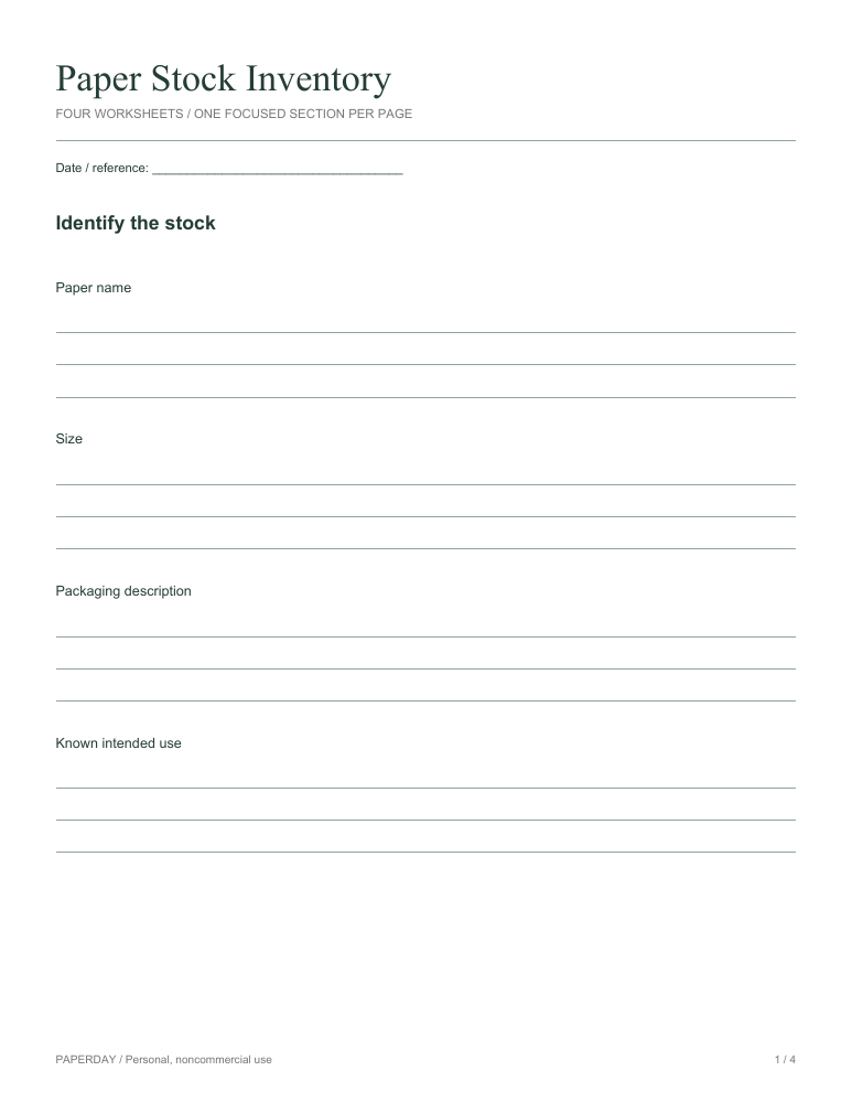 Page one of Paper Stock Inventory