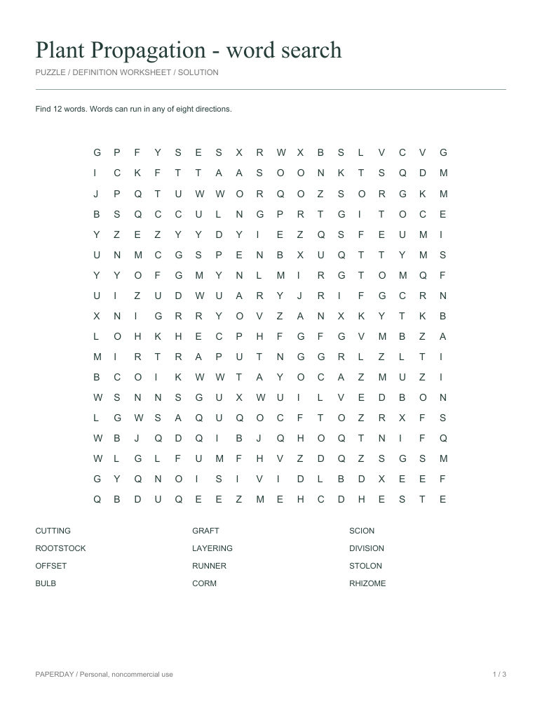 Preview of Plant Propagation Word Search
