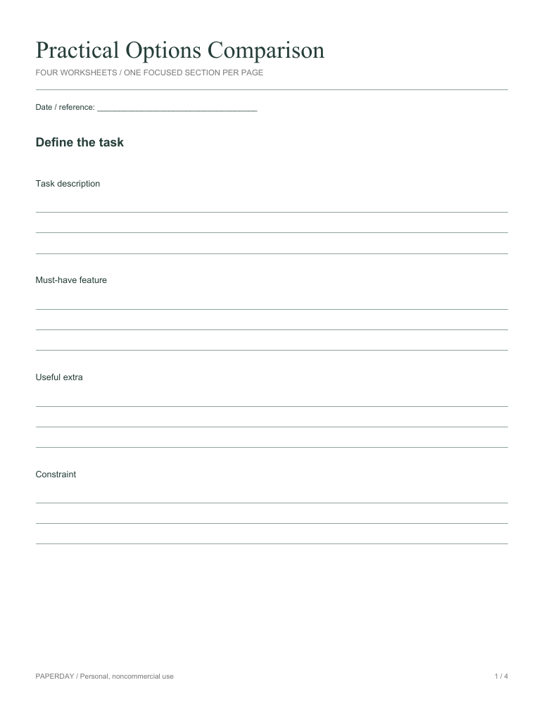 Page one of Practical Options Comparison