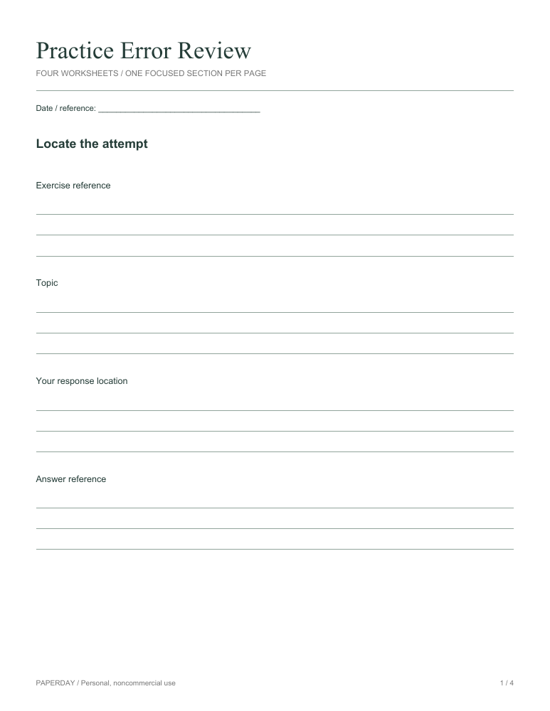 Page one of Practice Error Review