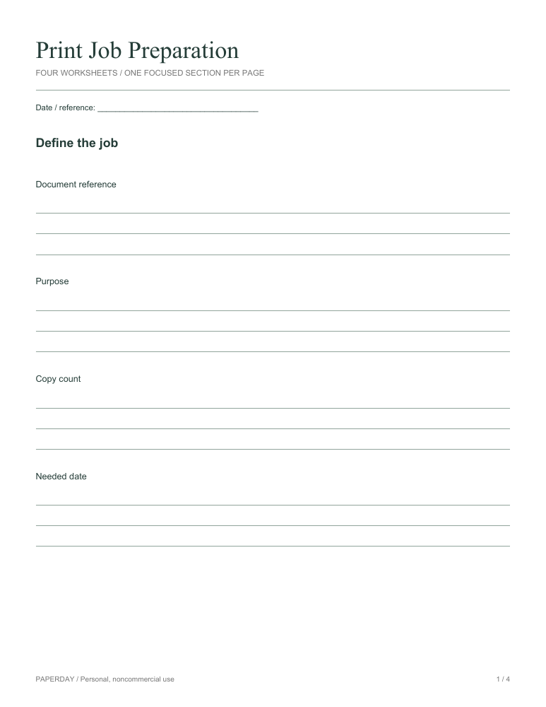 Page one of Print Job Preparation