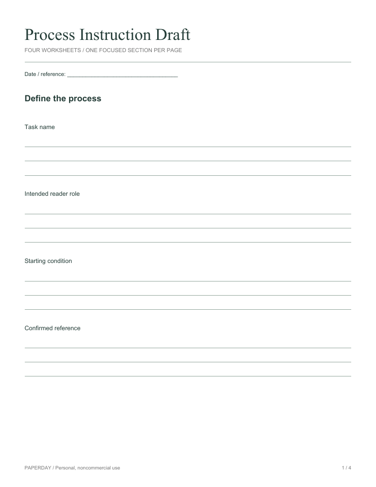 Page one of Process Instruction Draft