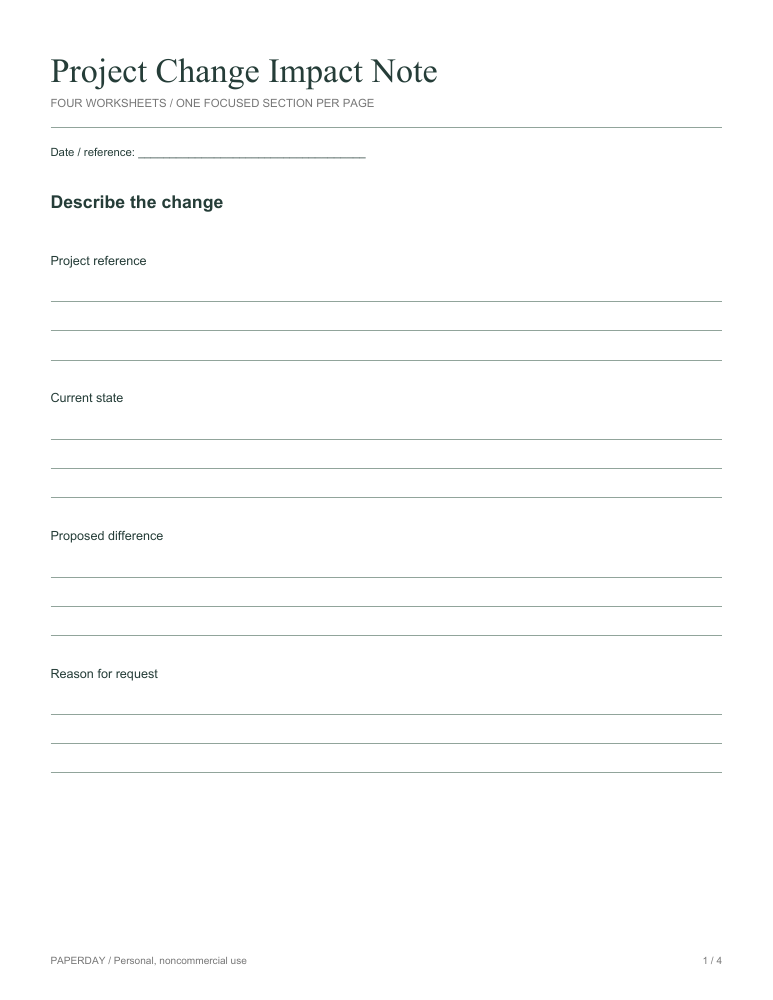 Page one of Project Change Impact Note