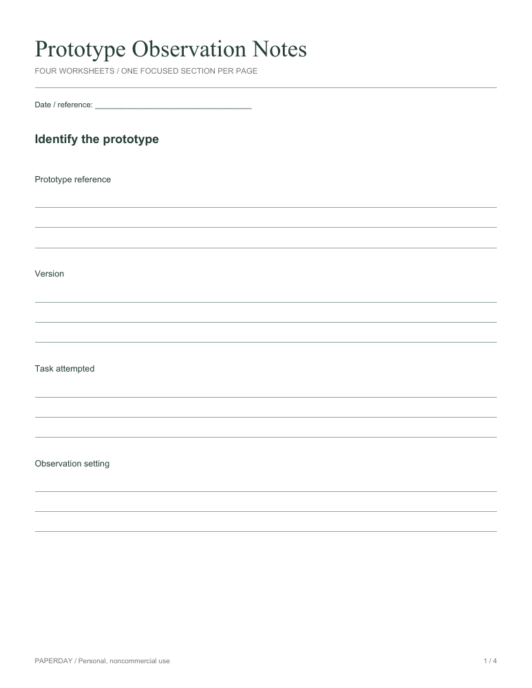 Page one of Prototype Observation Notes