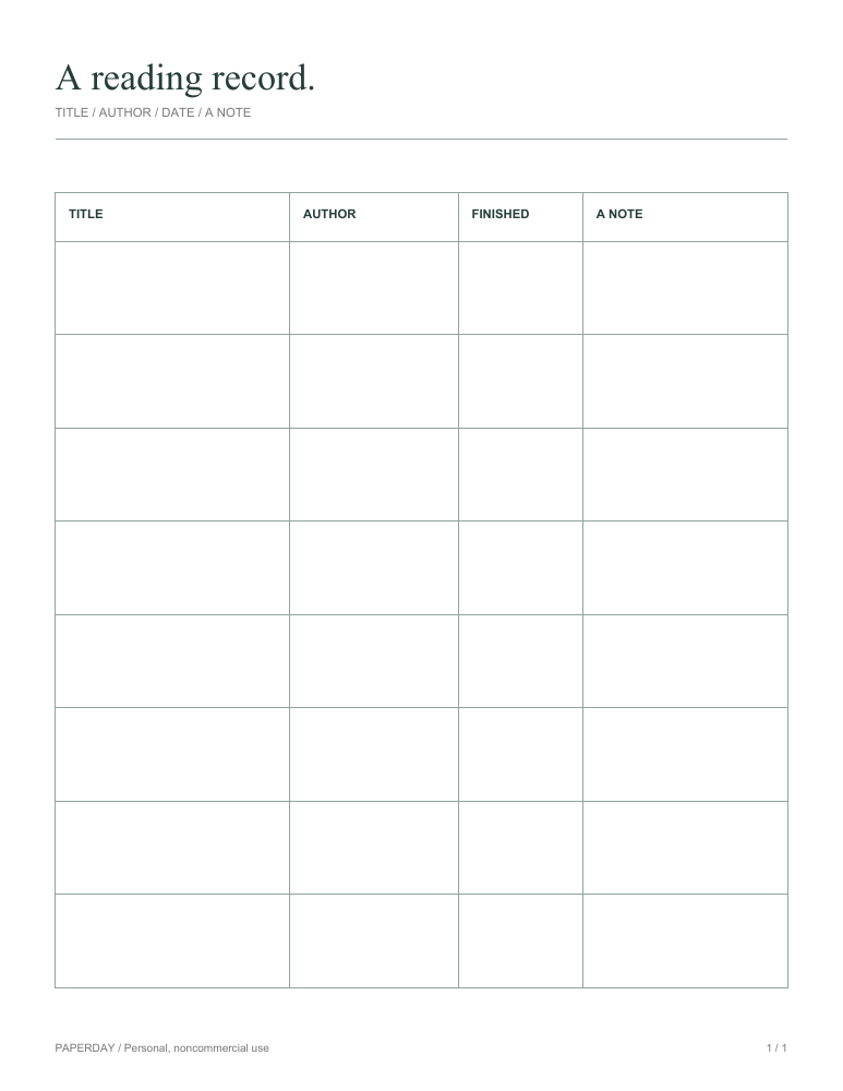 Preview of A reading log with a little room for notes