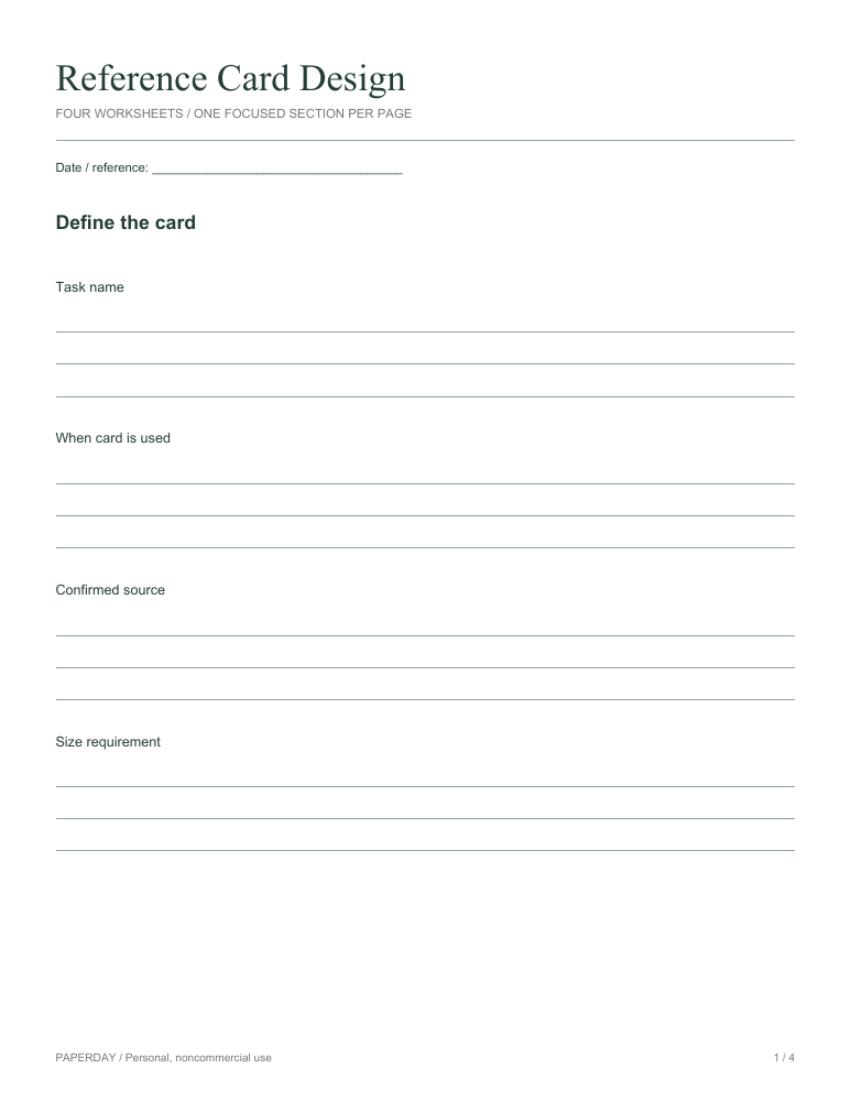 Page one of Reference Card Design