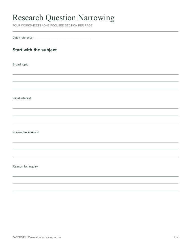 Page one of Research Question Narrowing