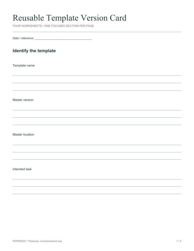 Page one of Reusable Template Version Card
