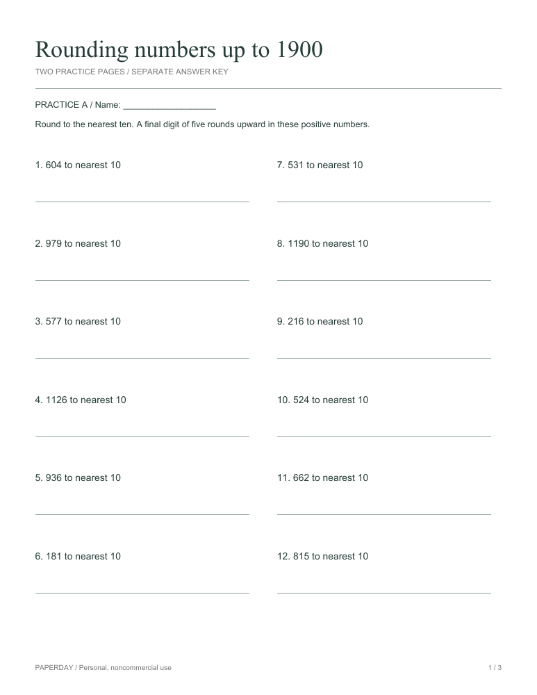 Preview of Rounding numbers up to 1900 - practice and answers
