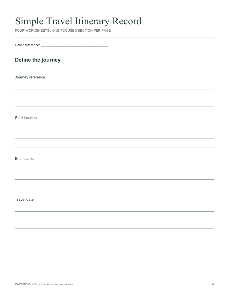 Preview of Simple Travel Itinerary Record