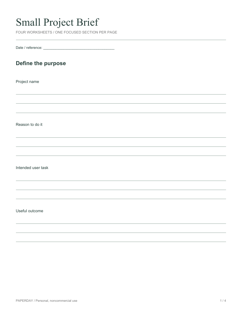 Page one of Small Project Brief