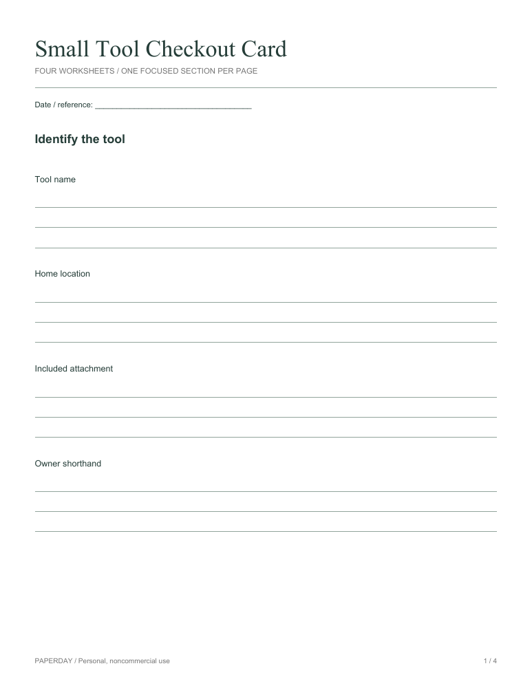 Preview of Small Tool Checkout Card
