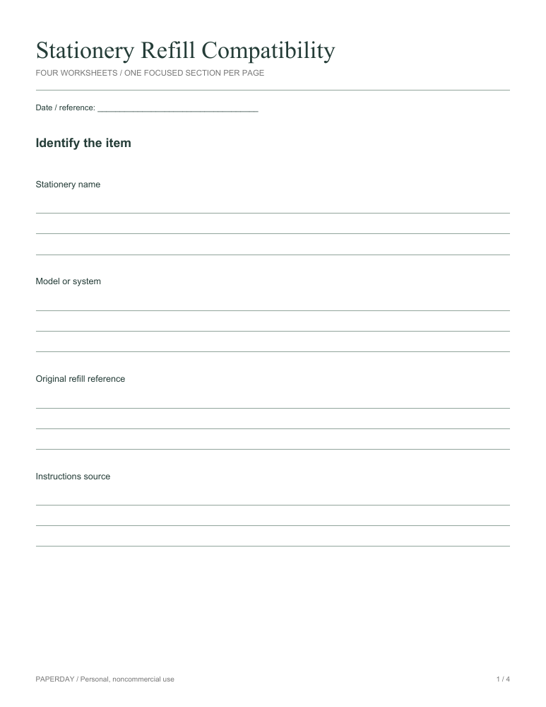 Page one of Stationery Refill Compatibility