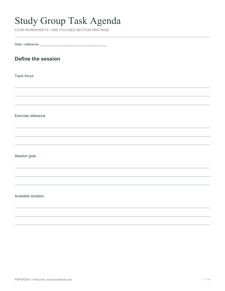Page one of Study Group Task Agenda