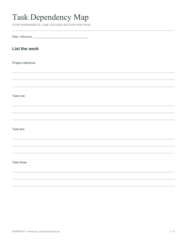 Page one of Task Dependency Map