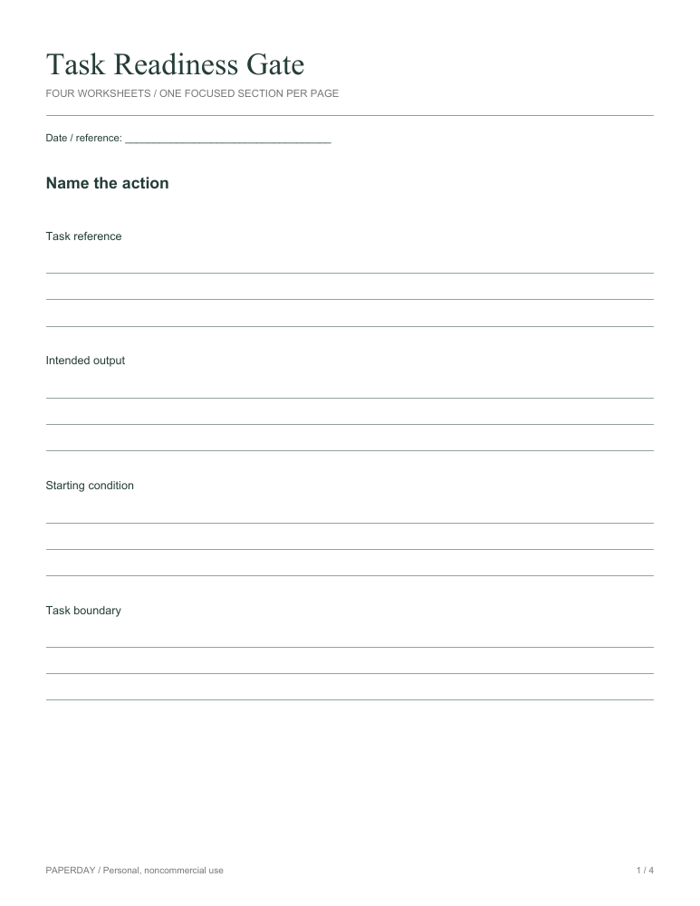 Page one of Task Readiness Gate
