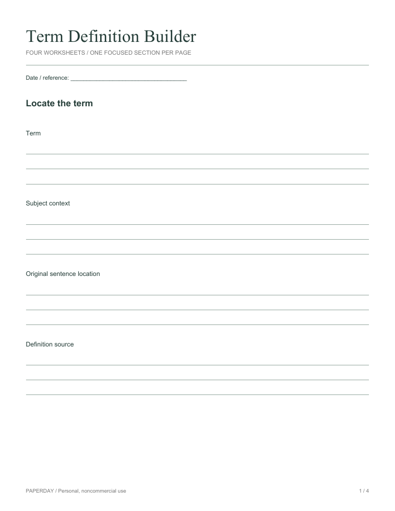 Page one of Term Definition Builder
