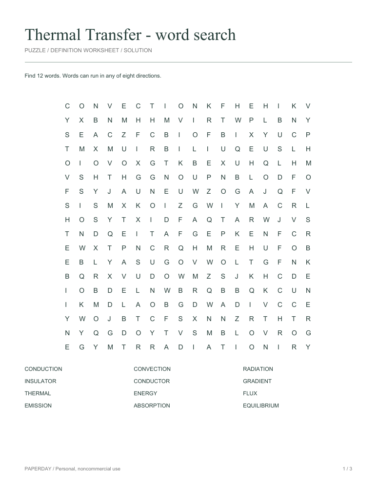 Preview of Thermal Transfer Word Search