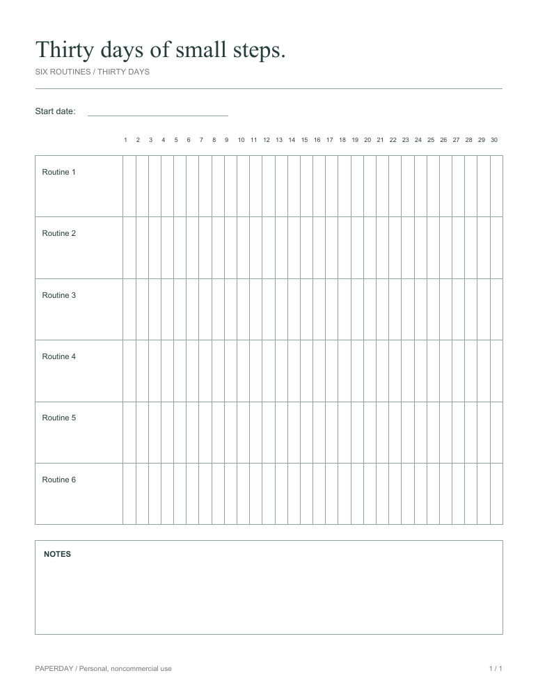 Preview of A flexible 30-day habit tracker