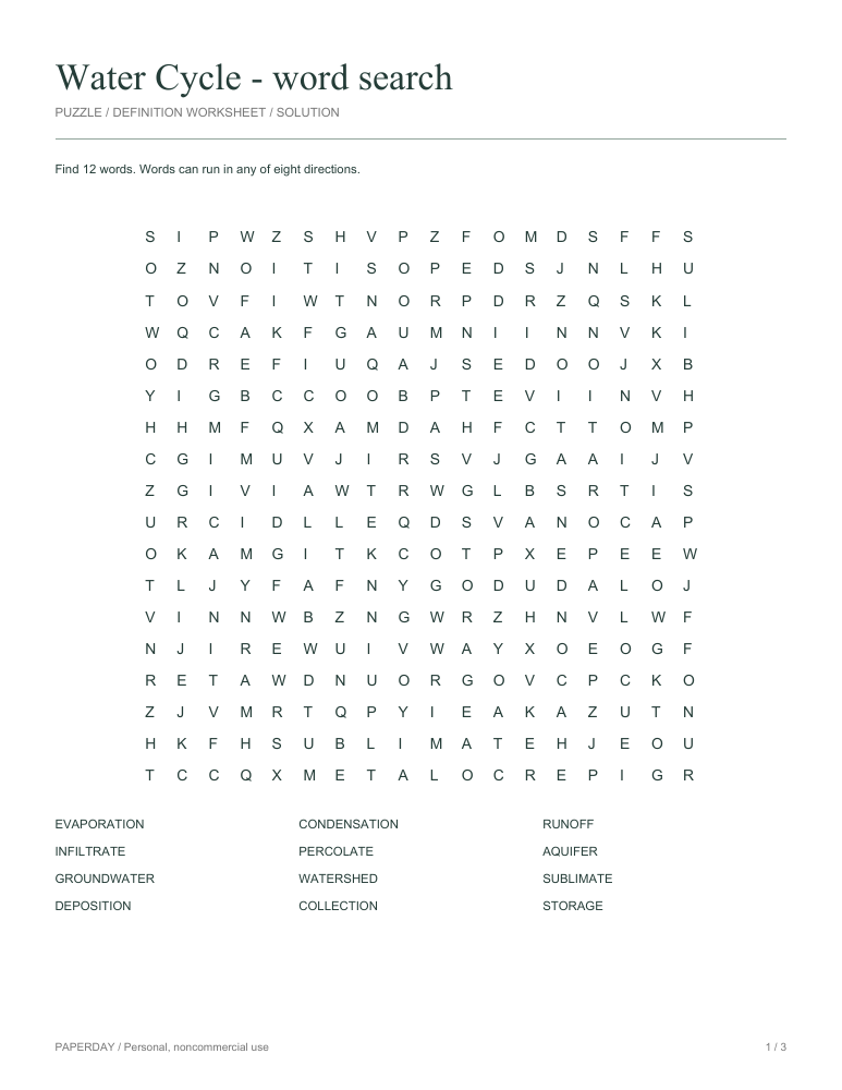 Preview of Water Cycle Word Search