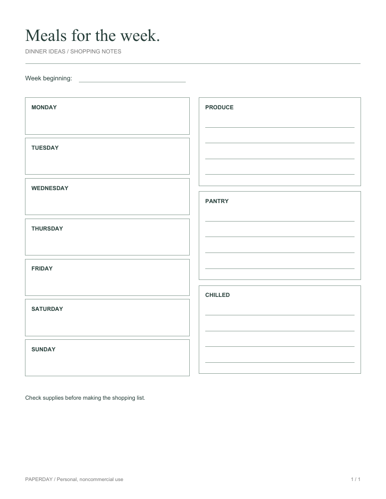 Preview of A weekly meal plan and grocery list together